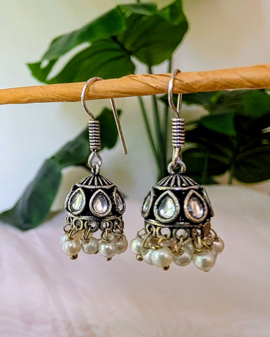 Cute Mini Jhumkis in Oxidized Silver