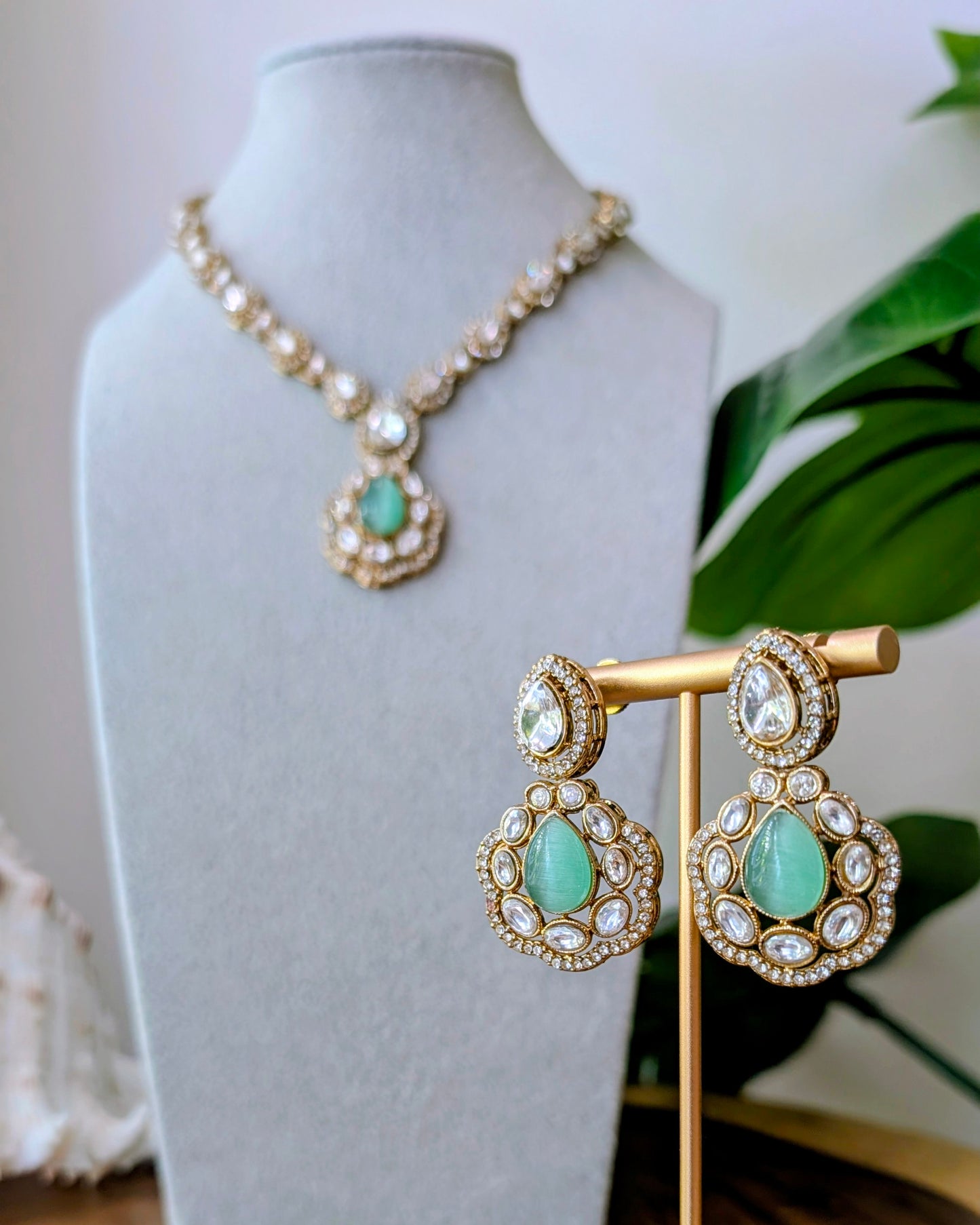 Charu Premium Polki Necklace - Baby Blue