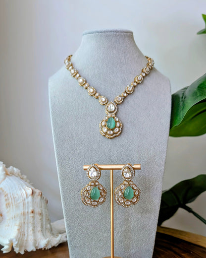 Charu Premium Polki Necklace - Baby Blue
