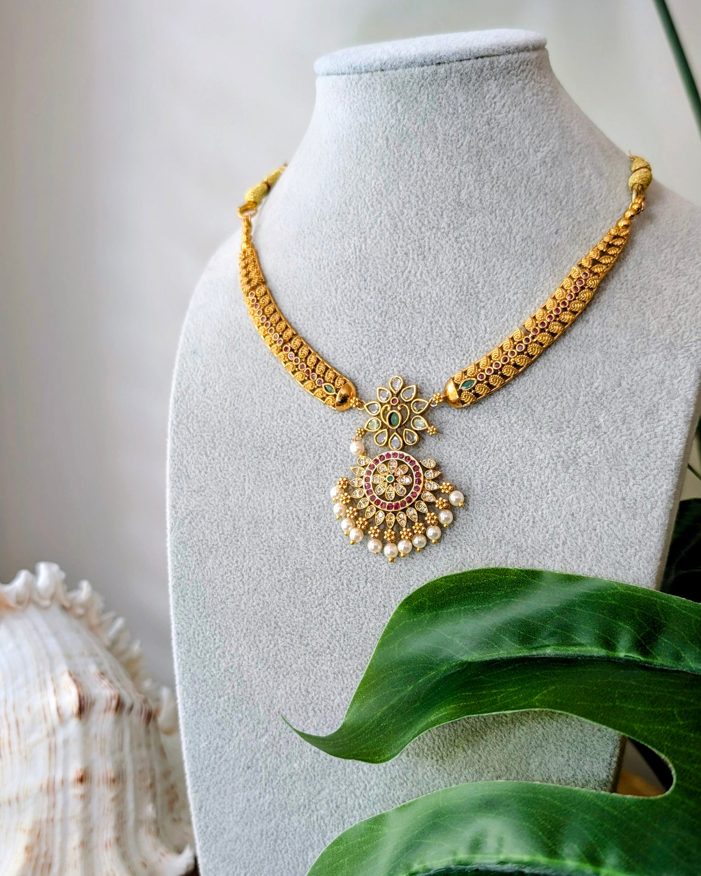 Dainty Golden Necklace with Jhumki Earrings