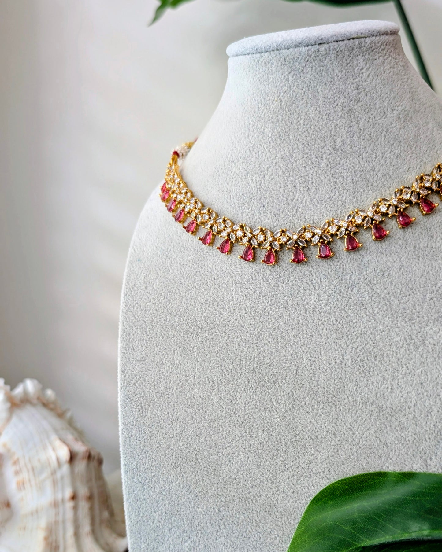 Neerja AD Silver Necklace - Ruby