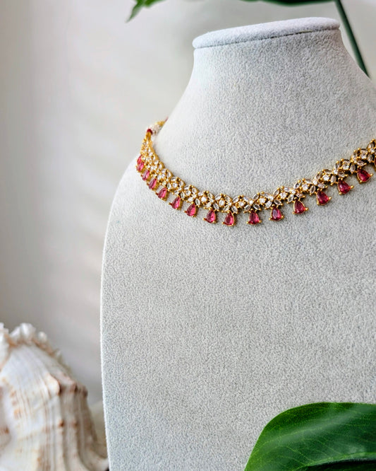 Neerja AD Silver Necklace - Ruby
