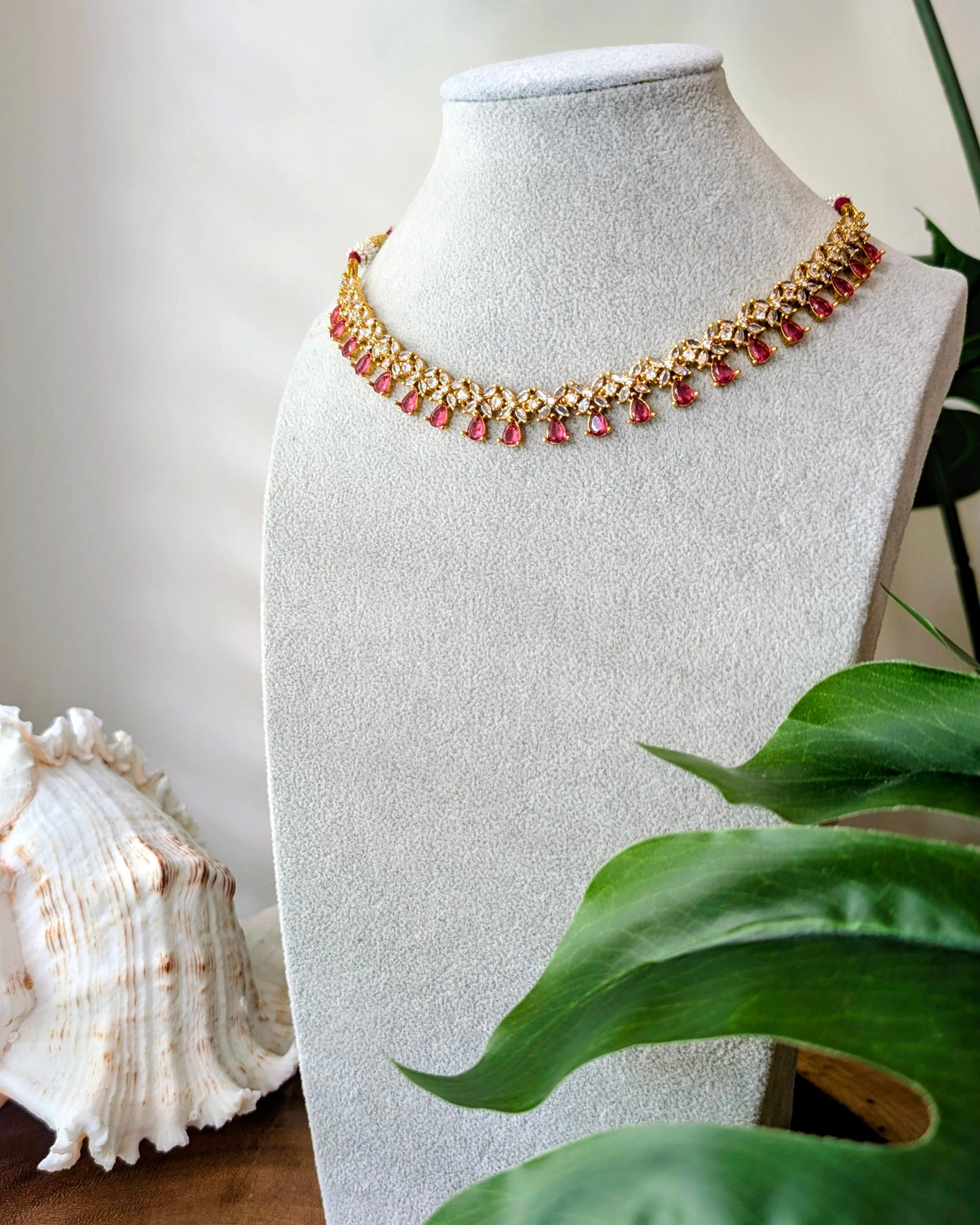 Neerja AD Silver Necklace - Ruby
