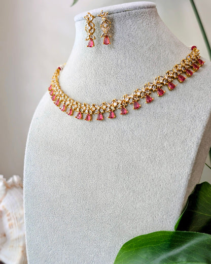 Neerja AD Silver Necklace - Ruby