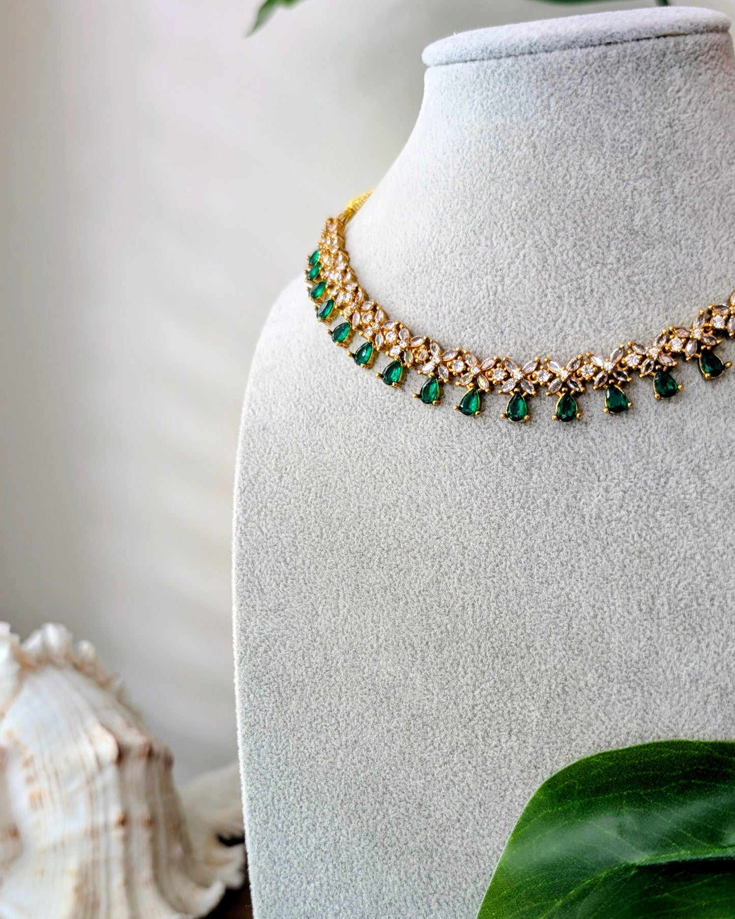 Neerja AD Silver Necklace - Green