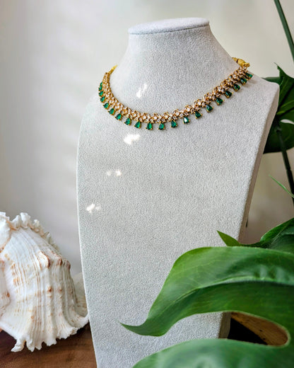 Neerja AD Silver Necklace - Green