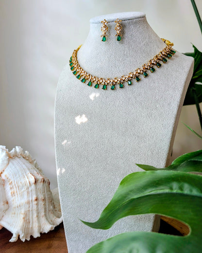 Neerja AD Silver Necklace - Green
