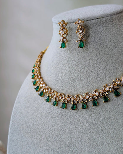 Neerja AD Silver Necklace - Green