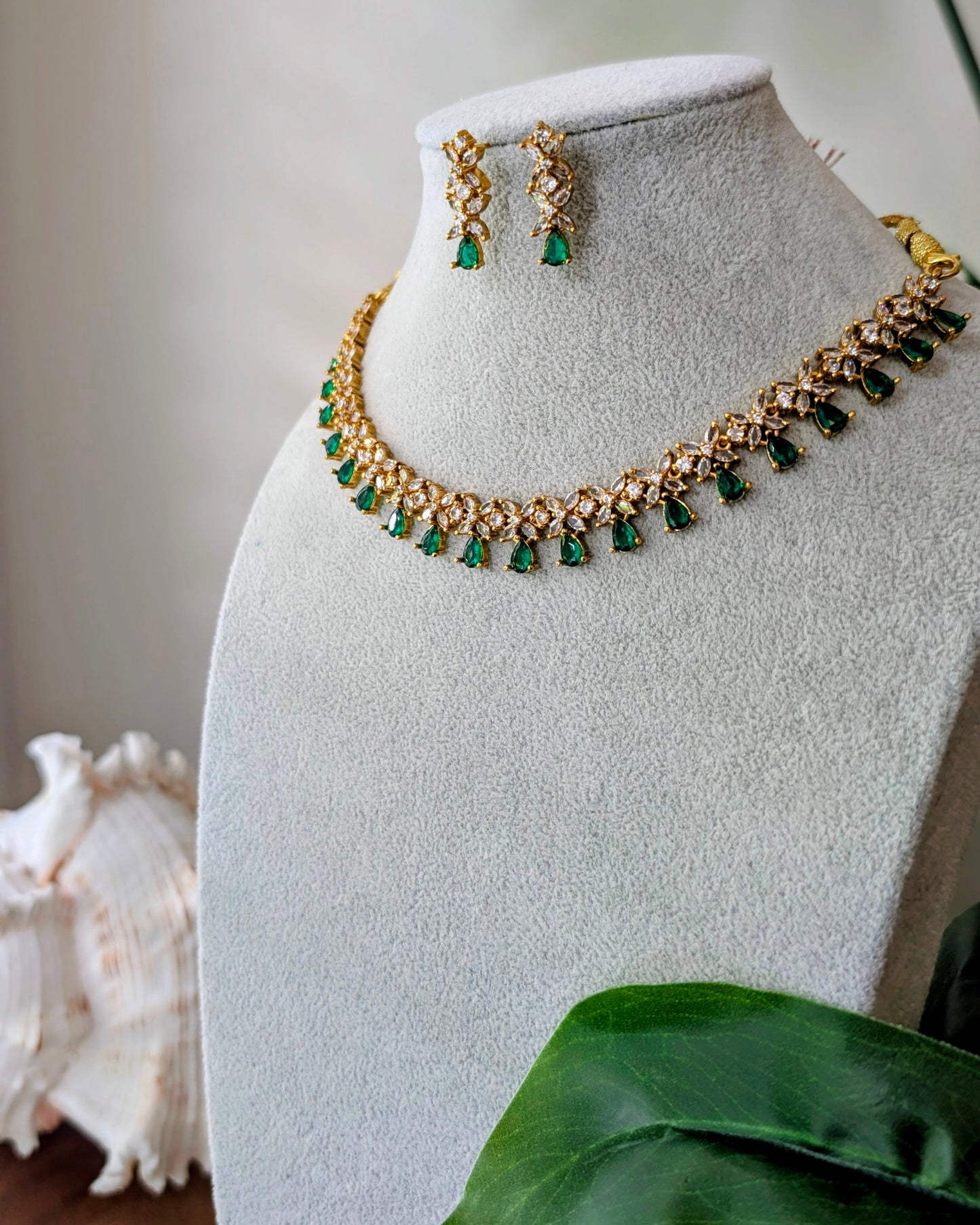 Neerja AD Silver Necklace - Green