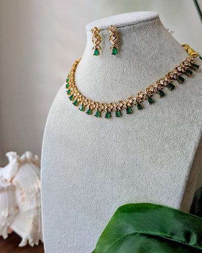 Neerja AD Silver Necklace - Green