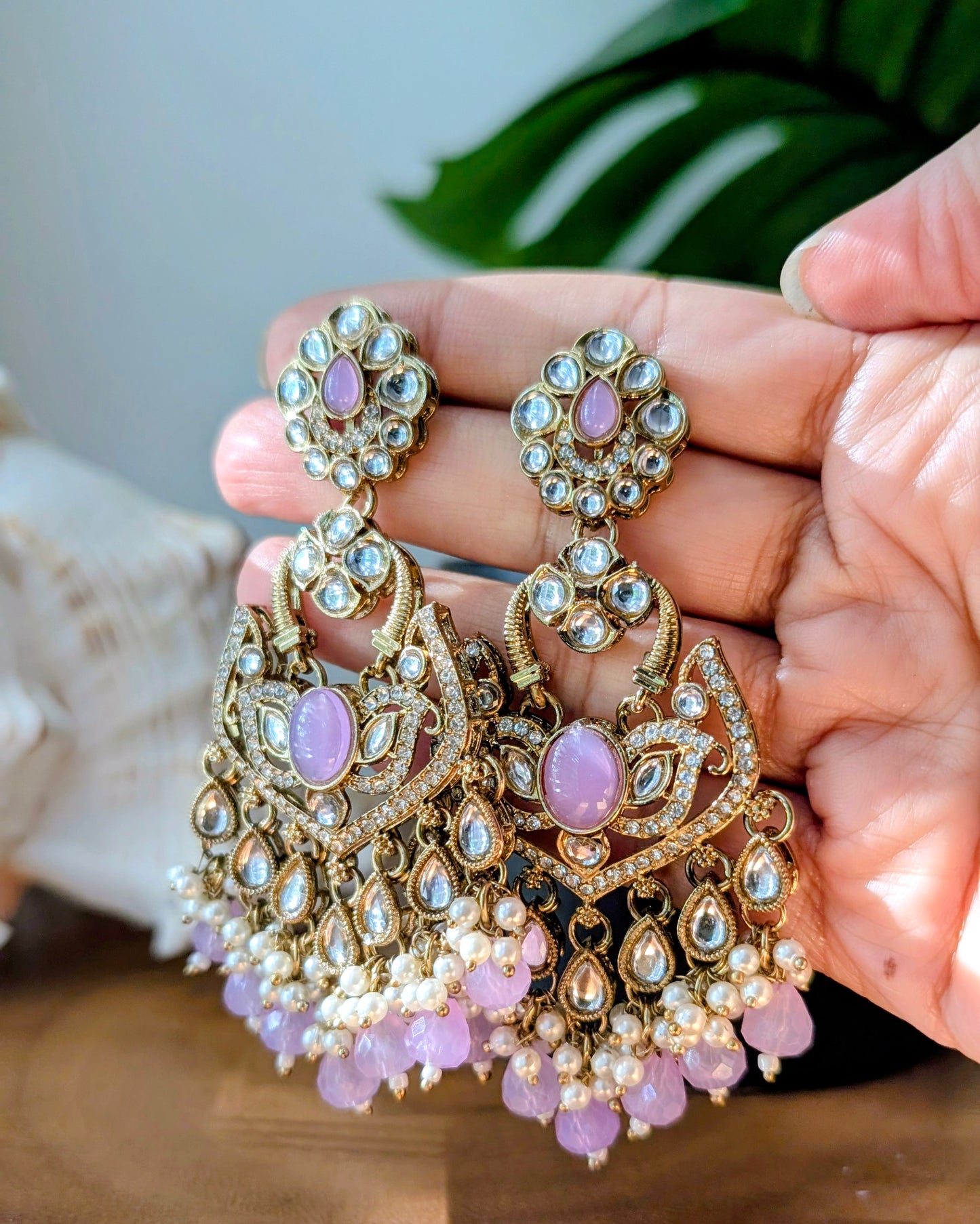 Alka Lightweight Kundan Chandbali - Lavender