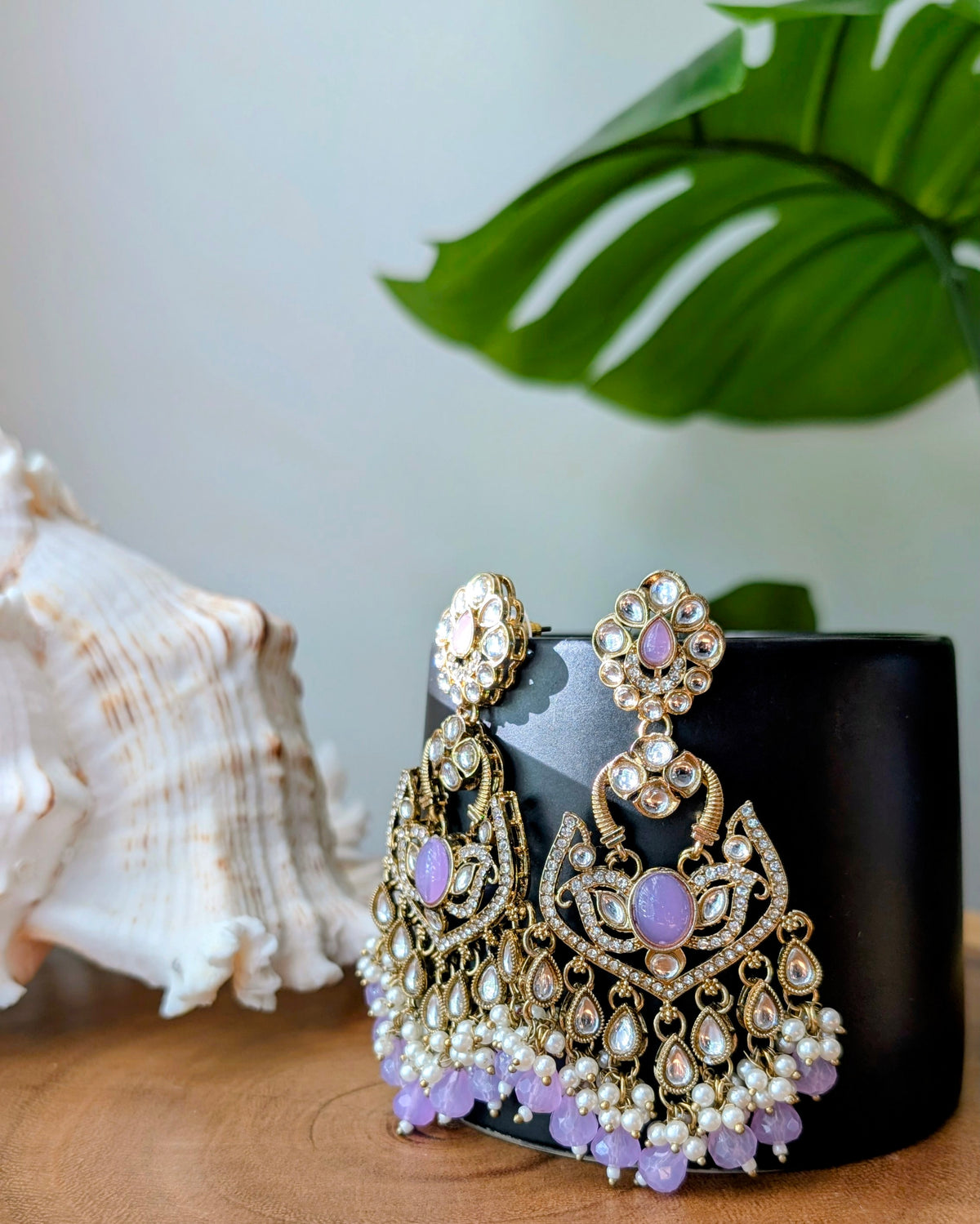 Alka Lightweight Kundan Chandbali - Lavender