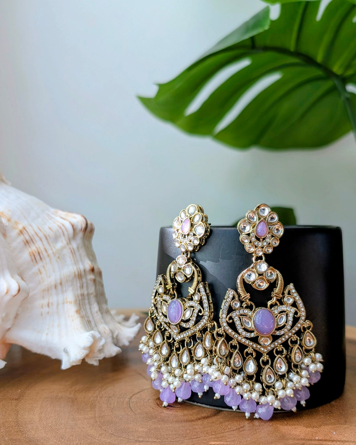 Alka Lightweight Kundan Chandbali - Lavender