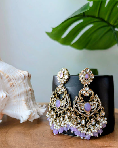 Alka Lightweight Kundan Chandbali - Lavender
