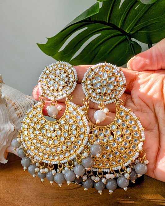 Ramya Lightweight Kundan Chandbali - Gray