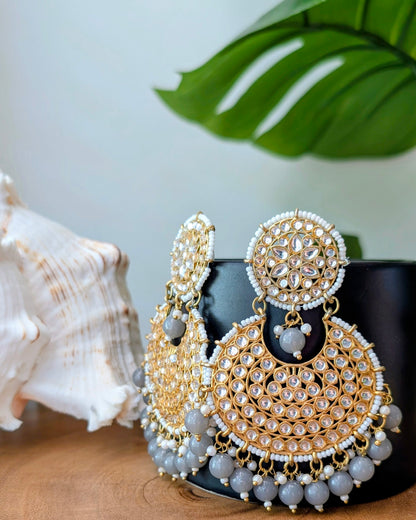Ramya Lightweight Kundan Chandbali - Gray