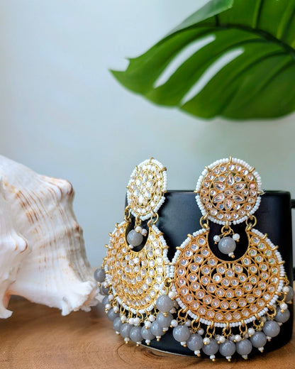 Ramya Lightweight Kundan Chandbali - Gray