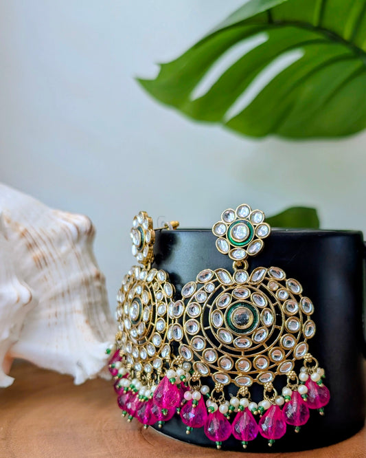 Shruti Kundan Chandbali - Rani Pink