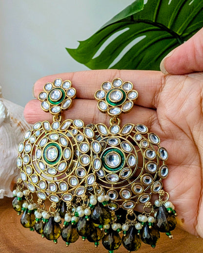 Shruti Kundan Chandbali - Olive Green