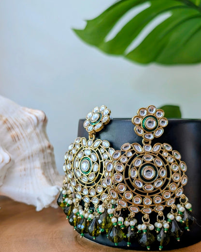 Shruti Kundan Chandbali - Olive Green