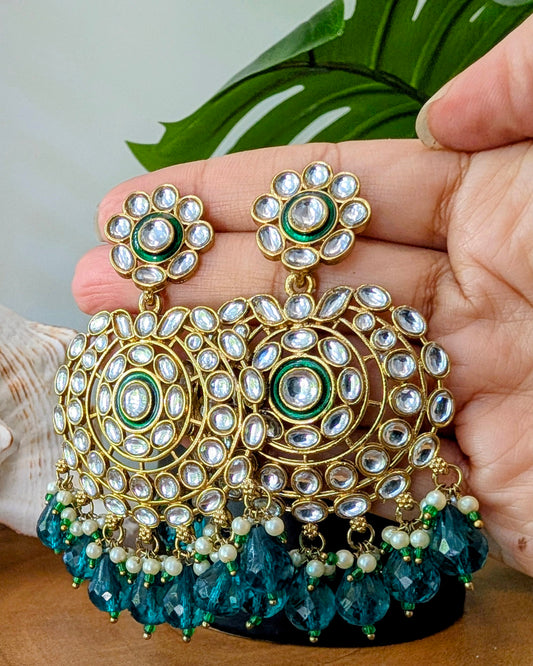 Shruti Kundan Chandbali - Teal