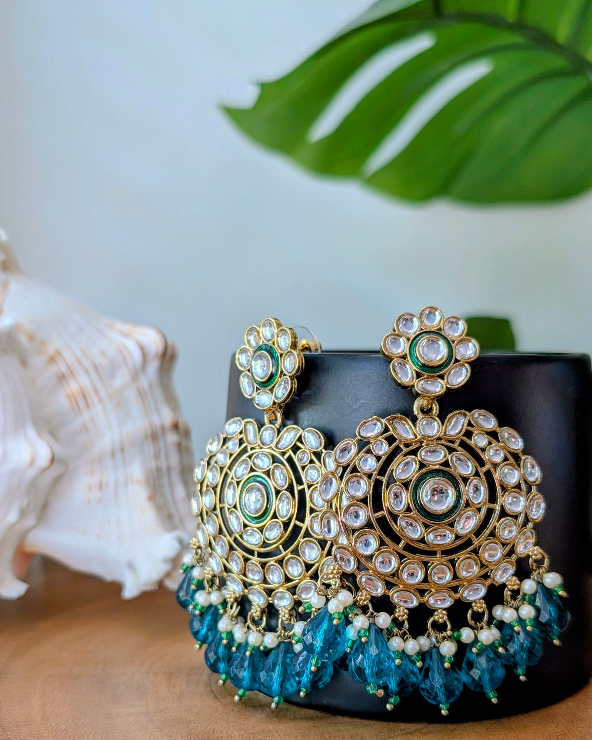 Shruti Kundan Chandbali - Teal
