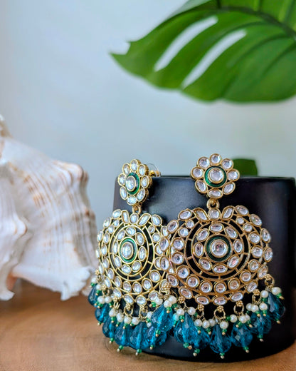 Shruti Kundan Chandbali - Teal
