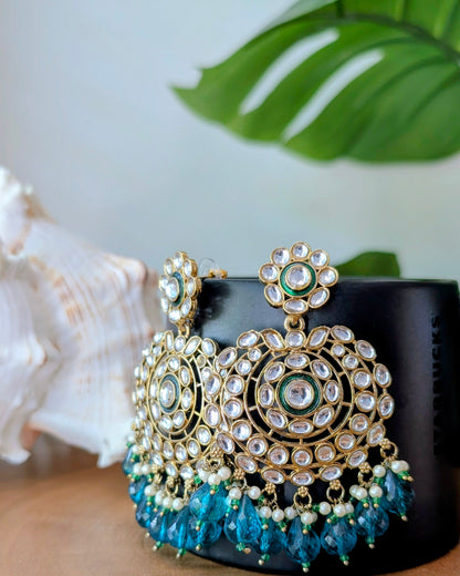Shruti Kundan Chandbali - Teal
