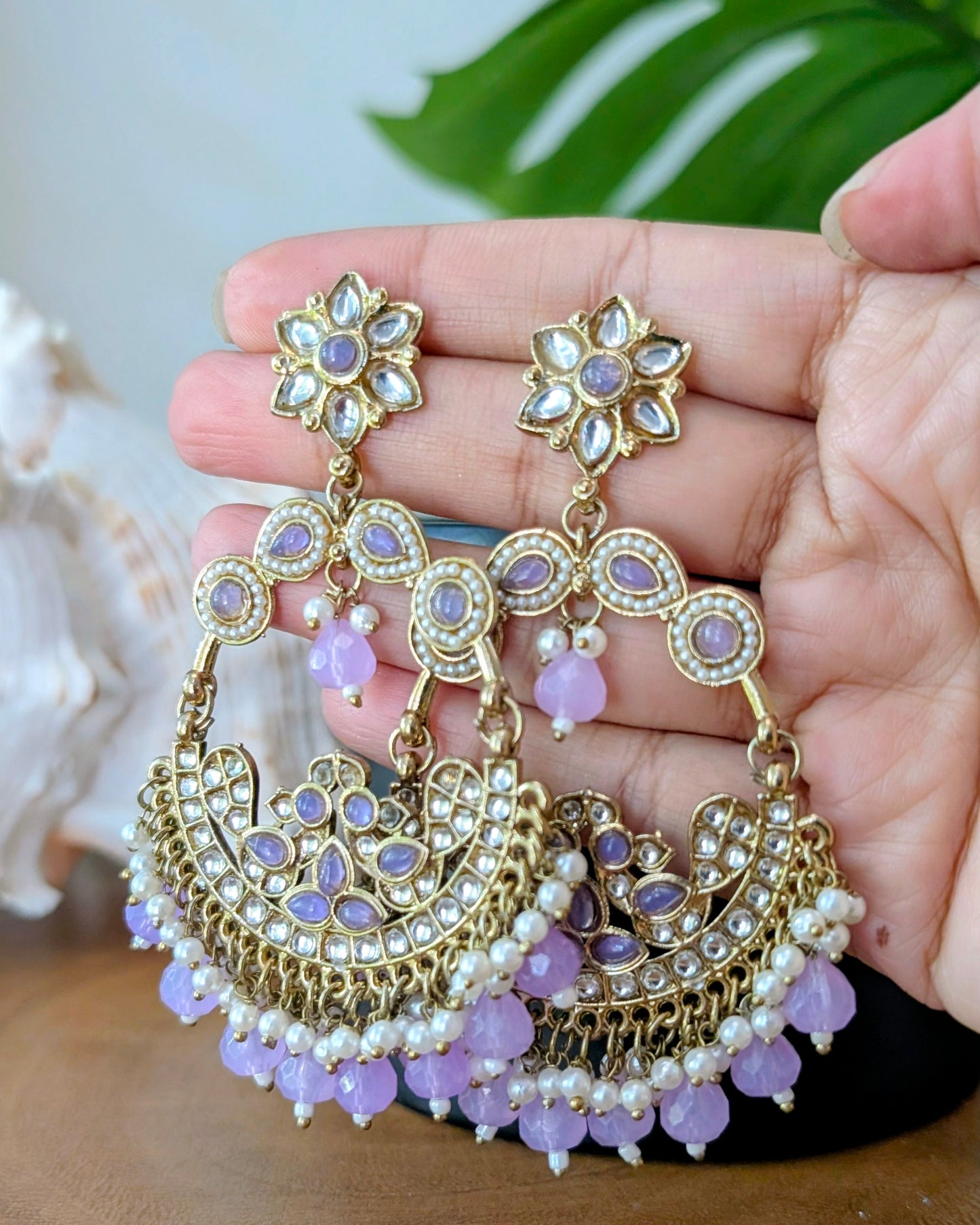 Jaskirat Lightweight Kundan Chandbali - Lavender