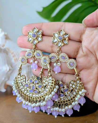 Jaskirat Lightweight Kundan Chandbali - Lavender