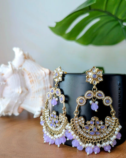 Jaskirat Lightweight Kundan Chandbali - Lavender
