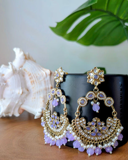 Jaskirat Lightweight Kundan Chandbali - Lavender