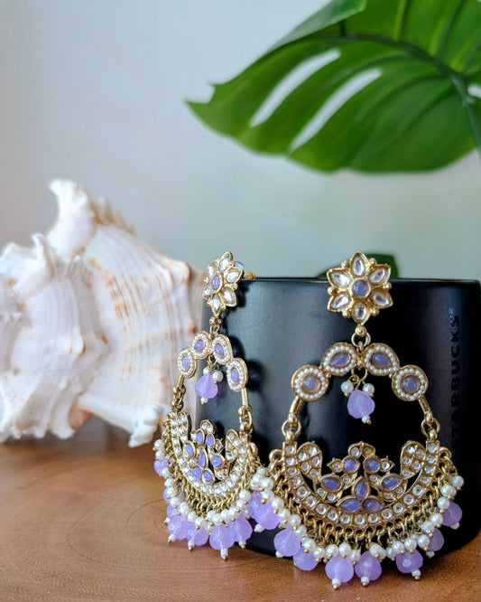 Jaskirat Lightweight Kundan Chandbali - Lavender