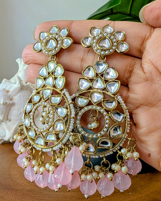 Nishtha Premium Kundan Chandbali - Pink