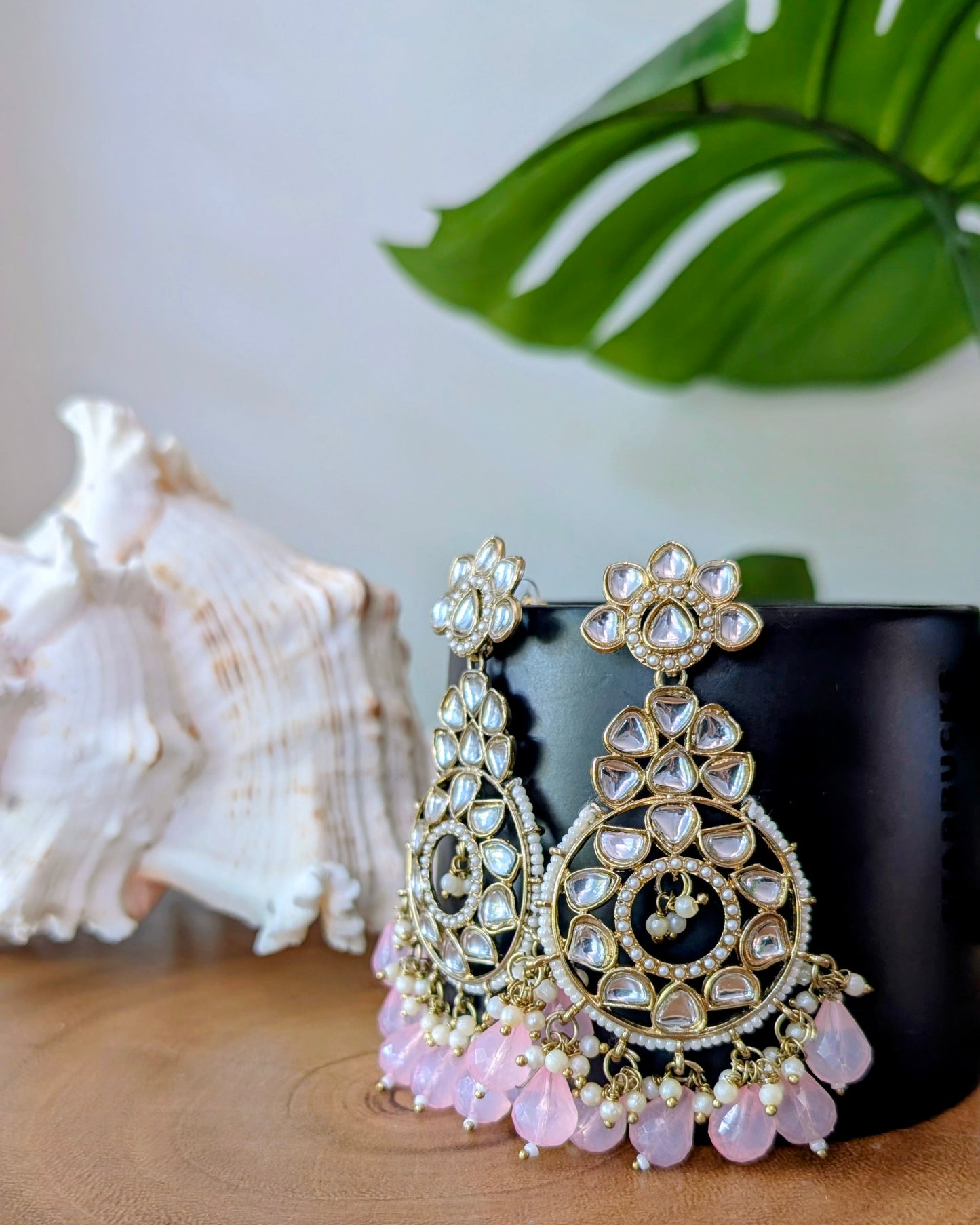 Nishtha Premium Kundan Chandbali - Pink