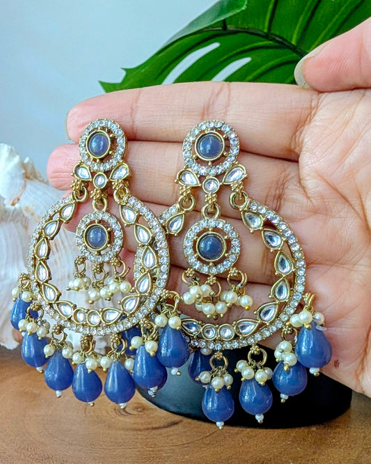 Kavisha Premium Kundan Chandbali - Bluish Gray