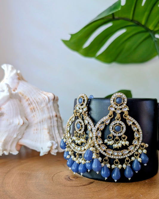 Kavisha Premium Kundan Chandbali - Bluish Gray