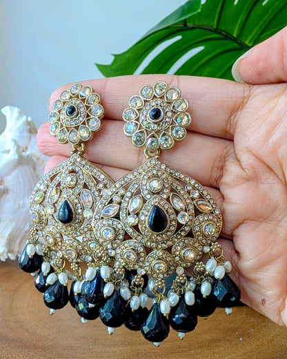 Charvi Jadau Kundan Chandbali - Black
