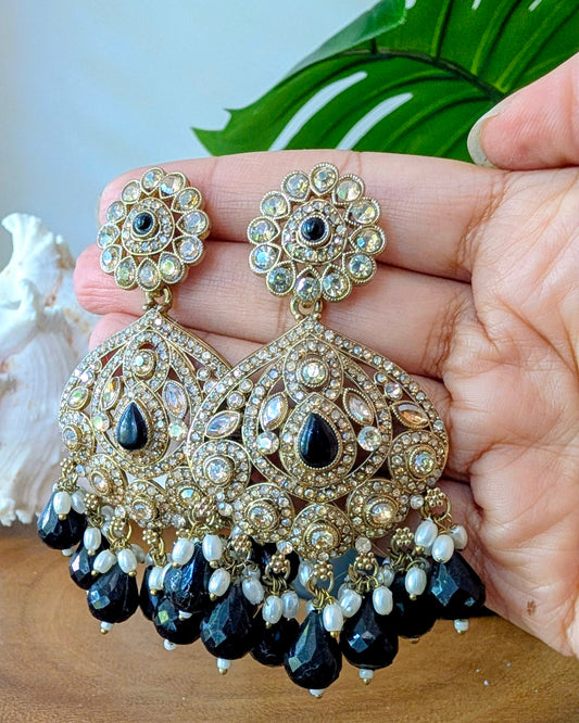 Charvi Jadau Kundan Chandbali - Black