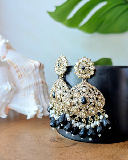 Charvi Jadau Kundan Chandbali - Black