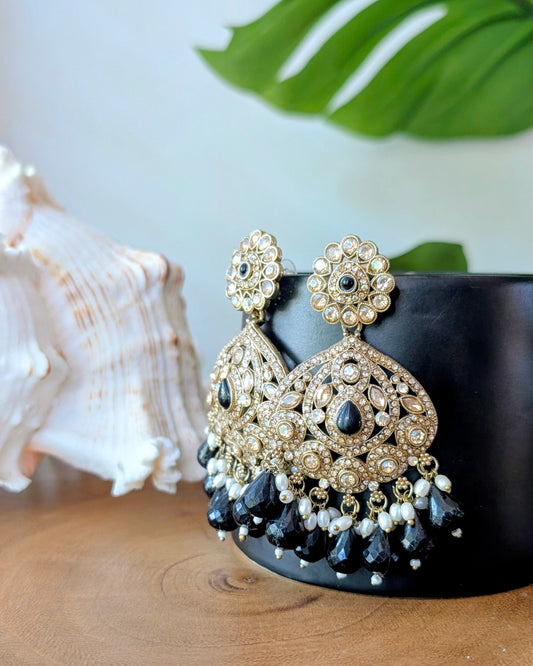 Charvi Jadau Kundan Chandbali - Black