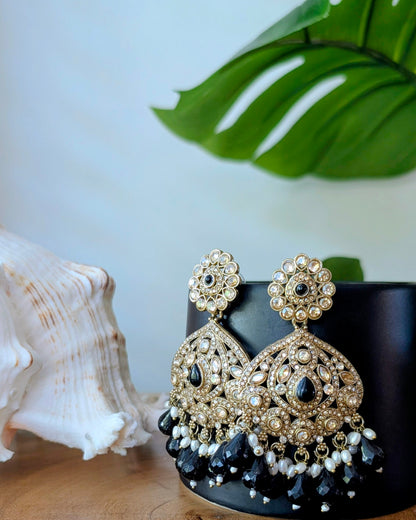 Charvi Jadau Kundan Chandbali - Black