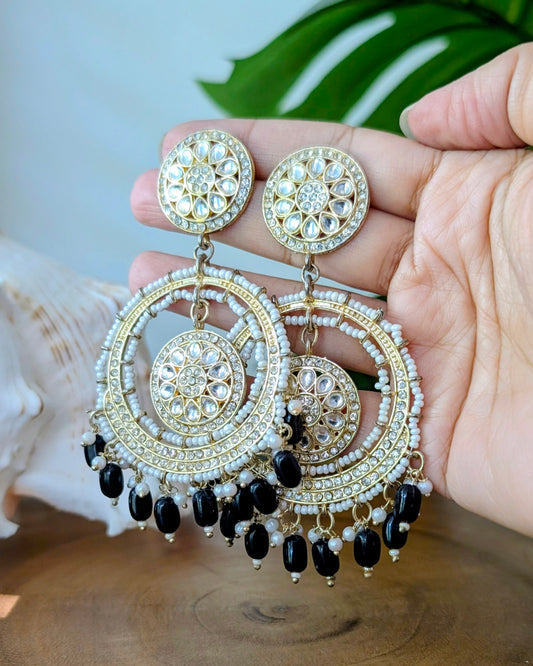 Palak Kundan Chandbali - Black