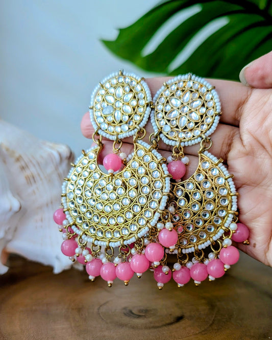 Ramya Lightweight Kundan Chandbali - Pink