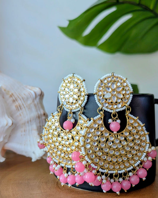 Ramya Lightweight Kundan Chandbali - Pink