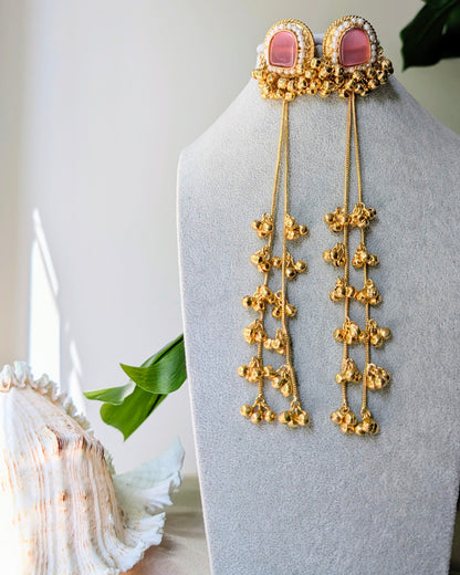 Pink Long Kashmiri Ghungroo Earrings