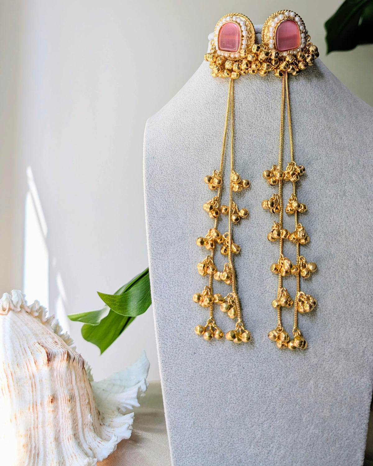 Pink Long Kashmiri Ghungroo Earrings