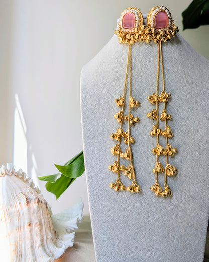 Pink Long Kashmiri Ghungroo Earrings