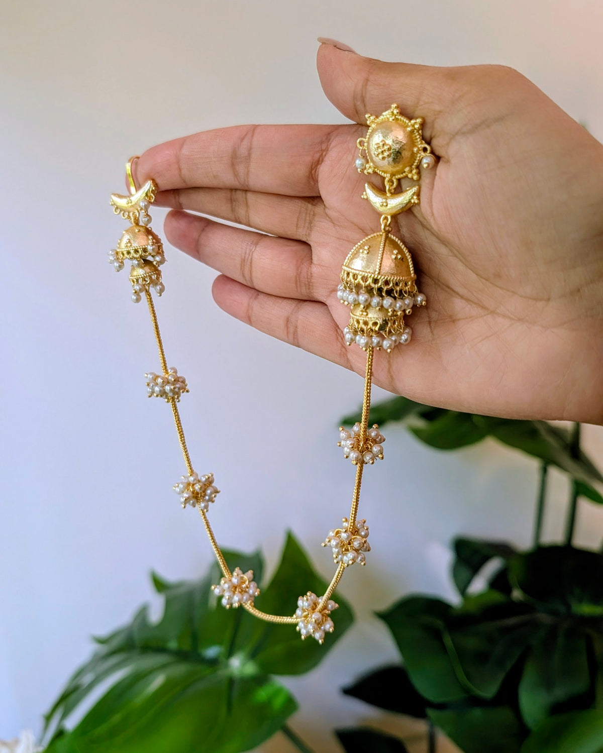 Golden Long Pearl Earrings - Nupur Inspired