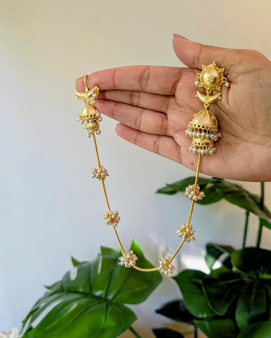 Golden Long Pearl Earrings - Nupur Inspired